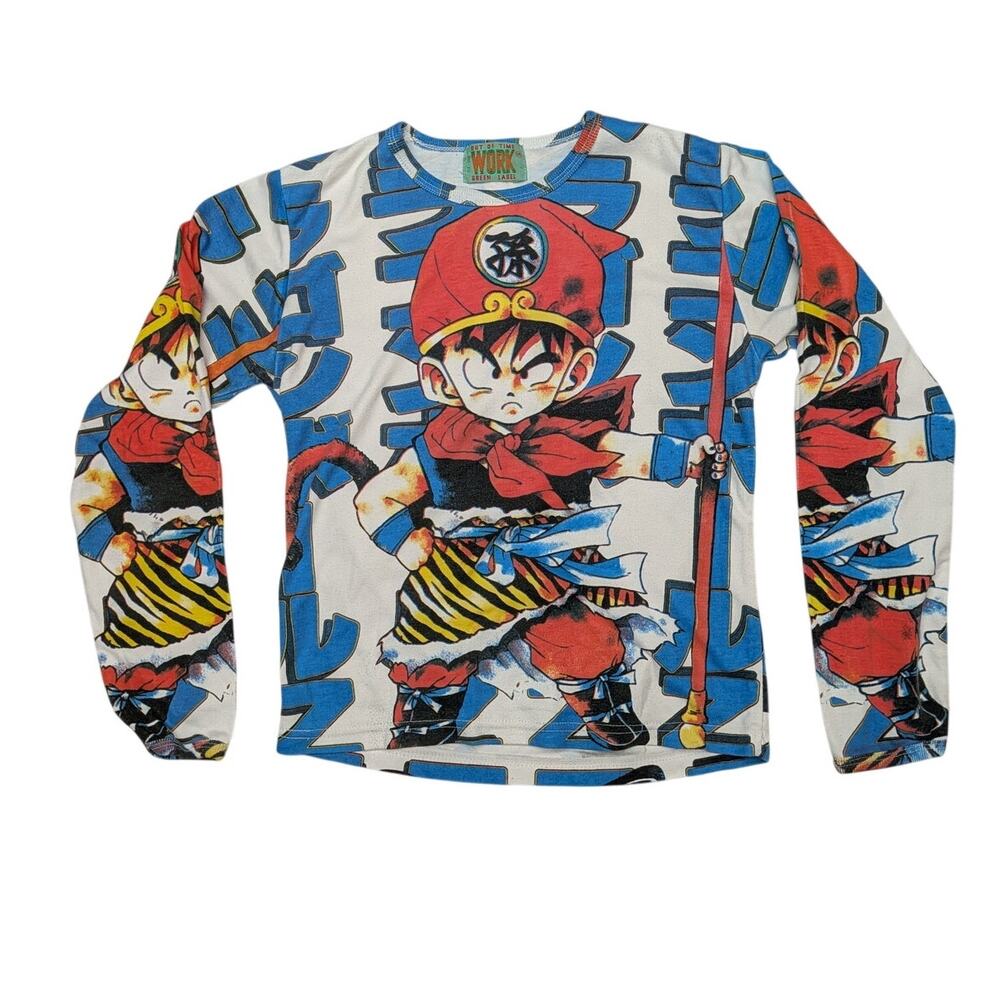 Vintage 90s Out Of Time Work Green Label Dragon Ball Z AOP LS Shirt Medium Y2K